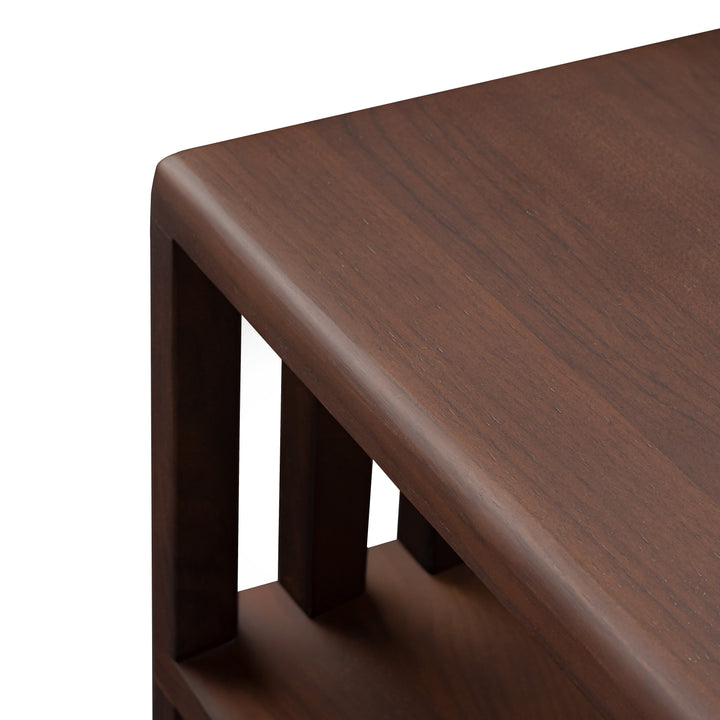 Jack Narrow Side Table/Nightstand – Handcrafted Solid Walnut close-up of smooth top and open slat detail, gallery position 1, JACKNIGHTSTAND_2.jpg