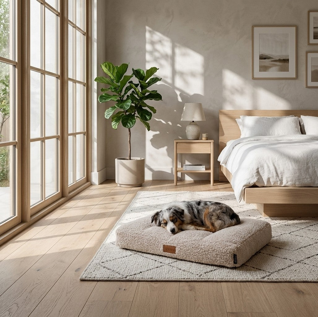 Modern Elegant Orthopedic Dog Bed Teddy Beige with Removable Fabric