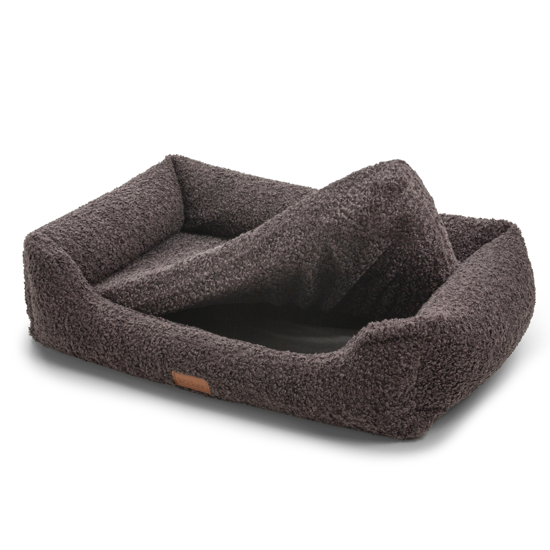 Gray orthopedic dog lounger with a removable and washable cover, designed for easy cleaning and durability.