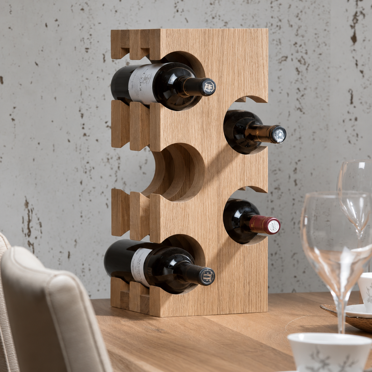 Countertop American White Oak Wine Rack for 5 Bottles