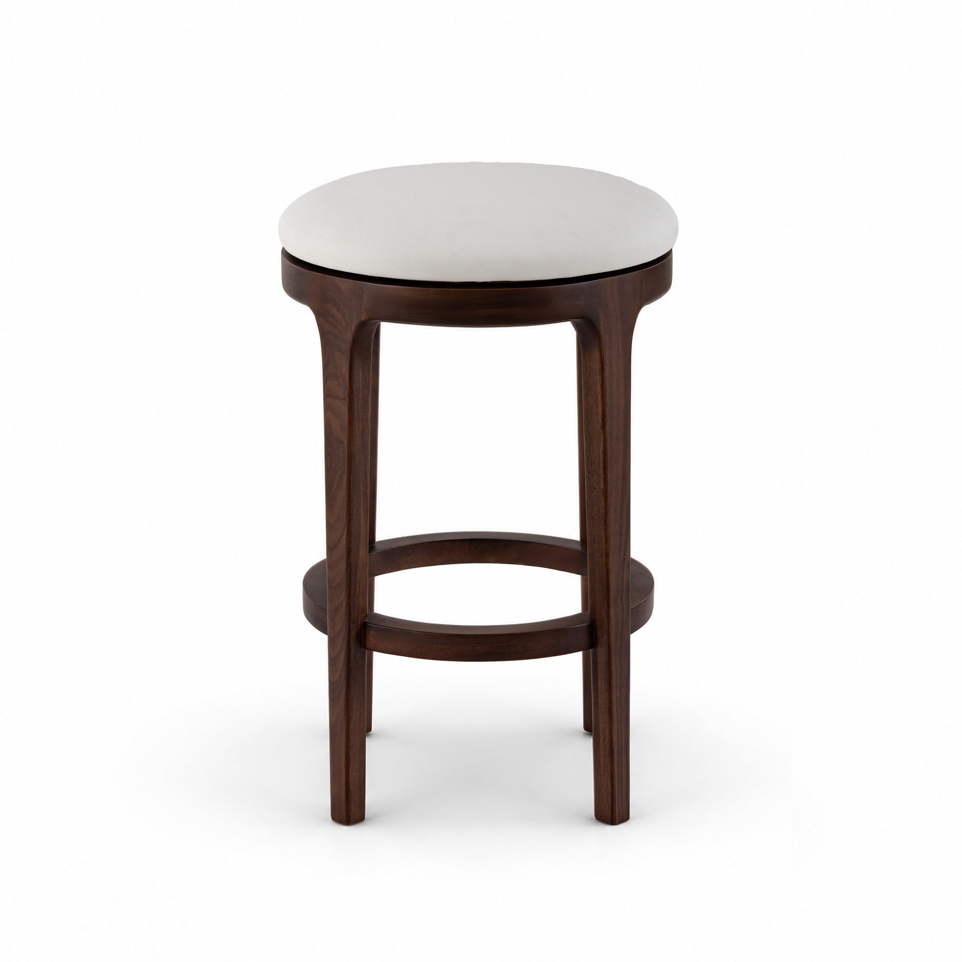 Nature Swivel Walnut Bar Stool - White Leather
