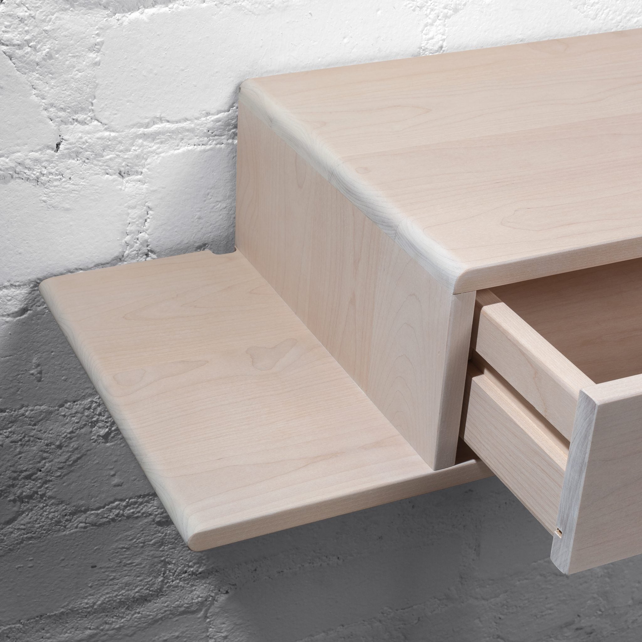 floating nightstand, kelluva yöpöytä, wooden nightstand, nightstand, birch nightstand, nightstand with shelf