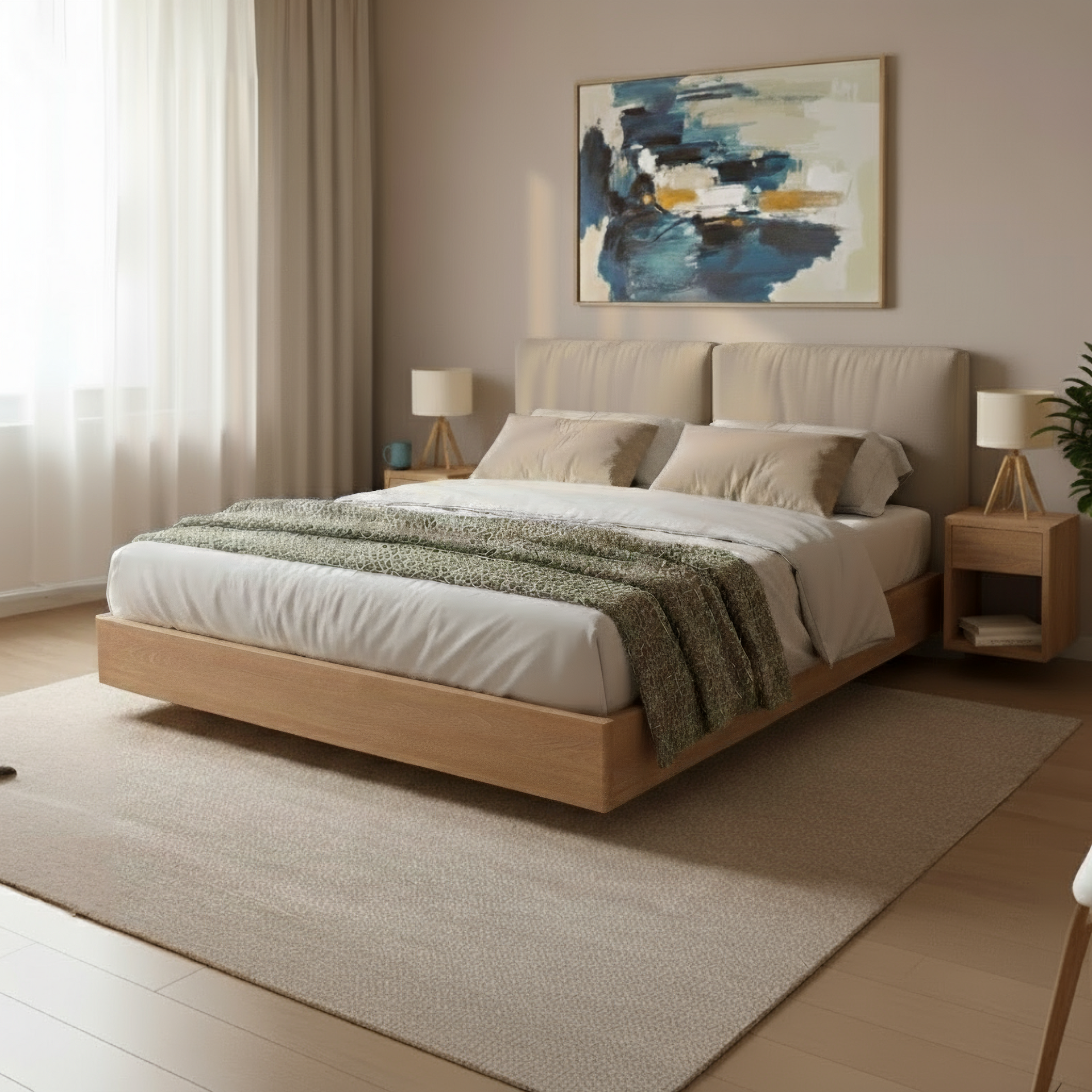 Hugo Floating Nightstand – Solid American Oak, Handmade Design