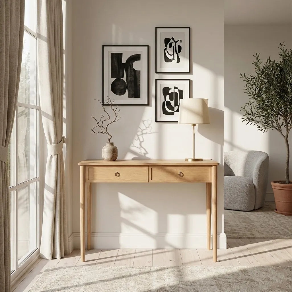 Rose Oak Console Table with Matte Lacquer Finish