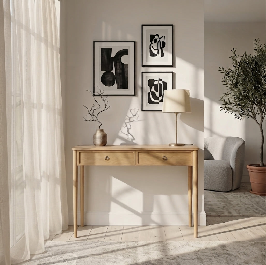 Rose American White Oak Console Table with Matte Lacquer Finish