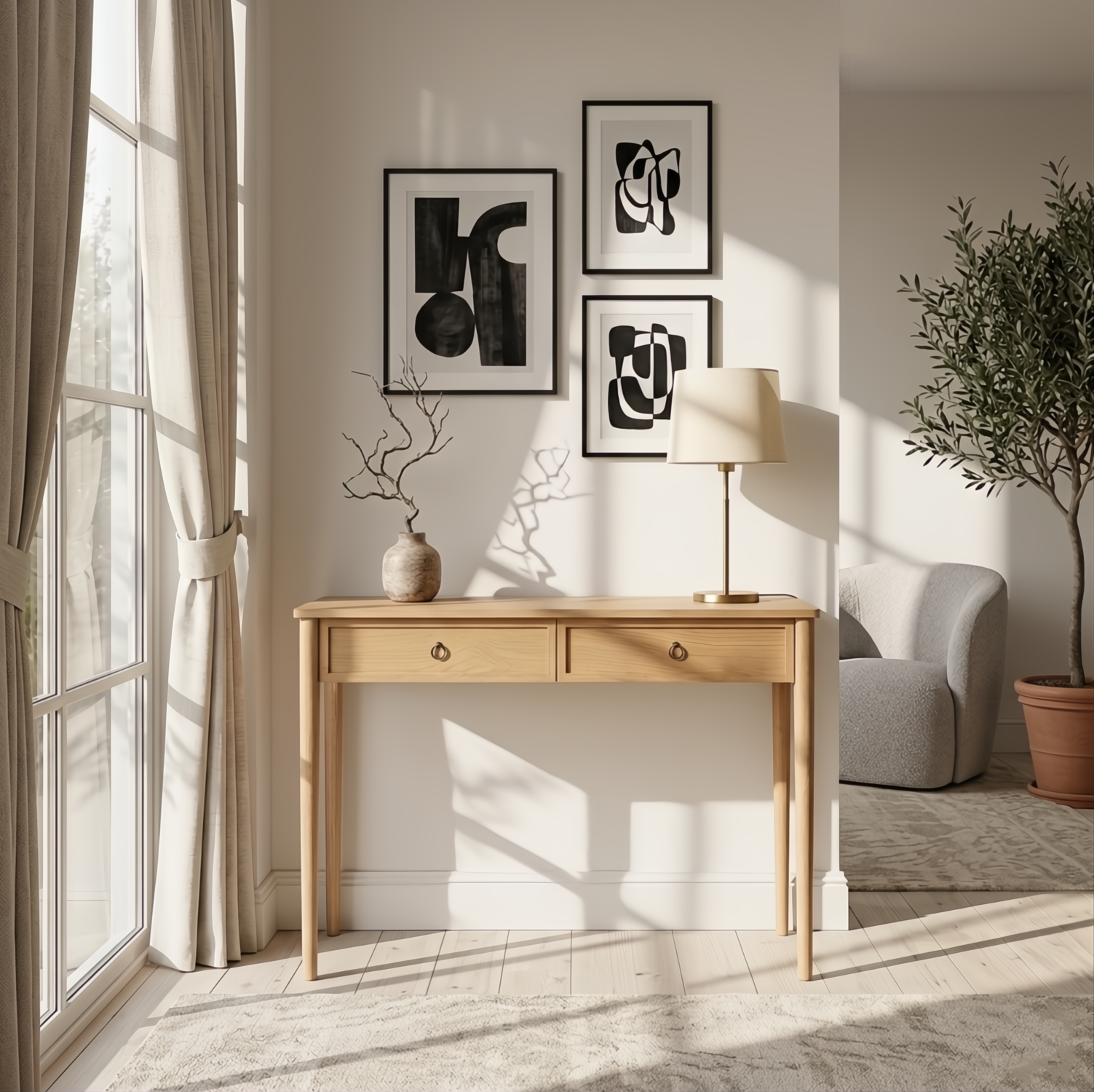 Rose Oak Console Table with Matte Lacquer Finish