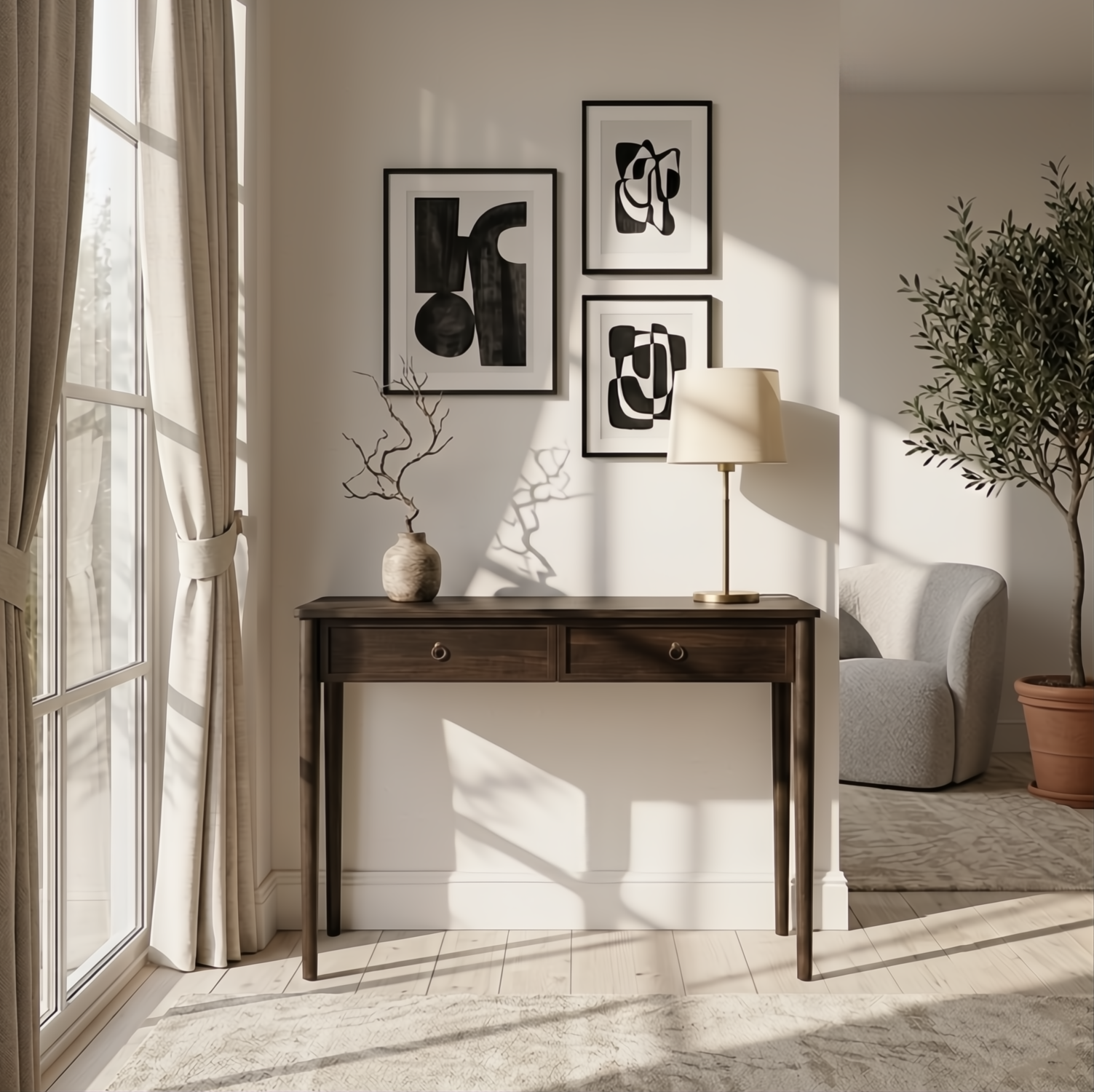 Rose Espresso Oak Console Table with Two Drawers
