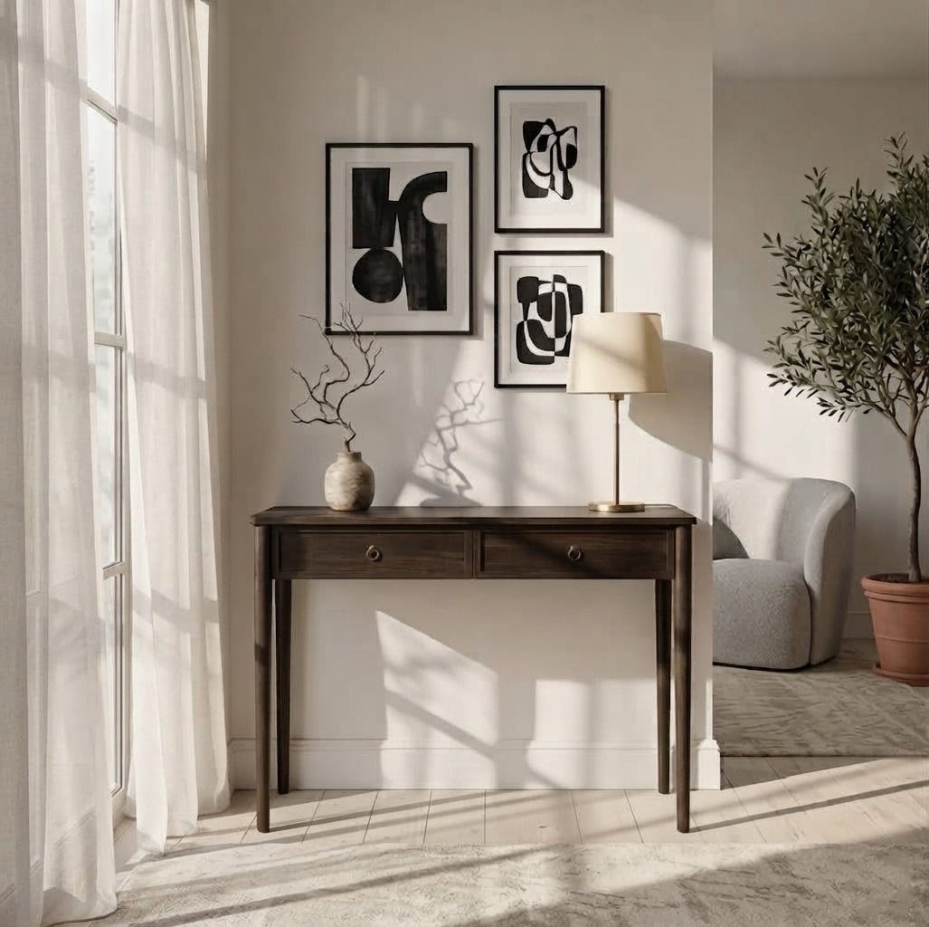 Rose American White Oak Console Table with Two Drawers - Espresso