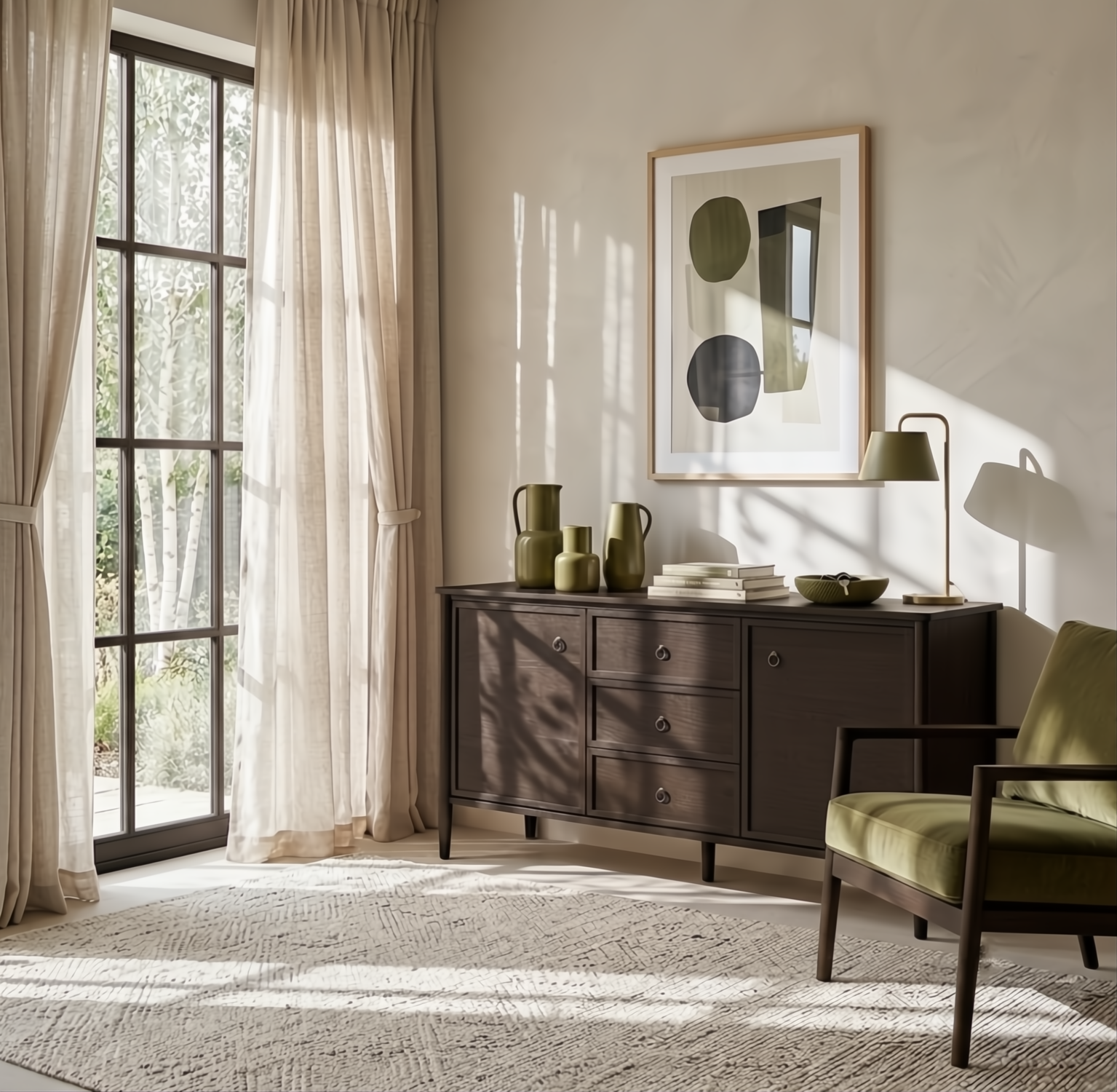 Rose Espresso Oak Sideboard with French Classic Elegance