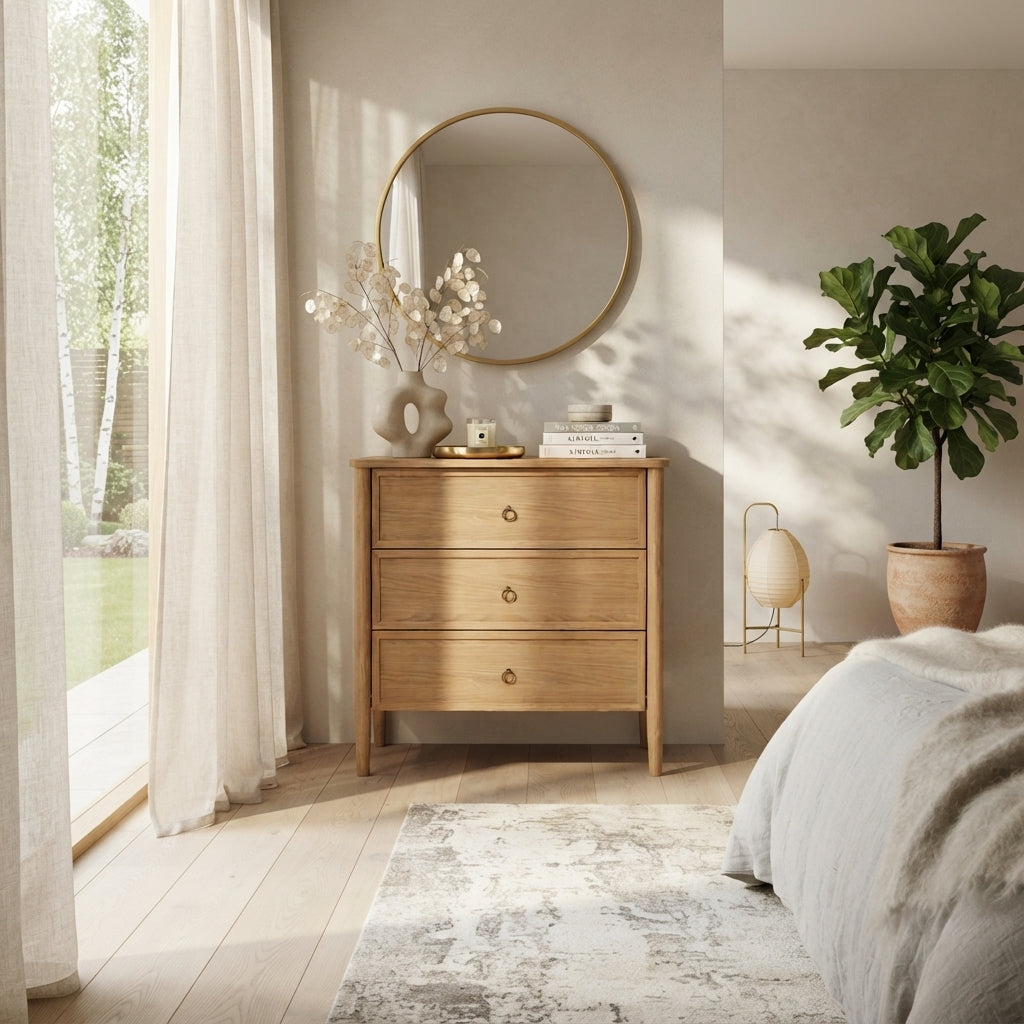 Rose American White Oak Chest of Drawers with Three Drawers