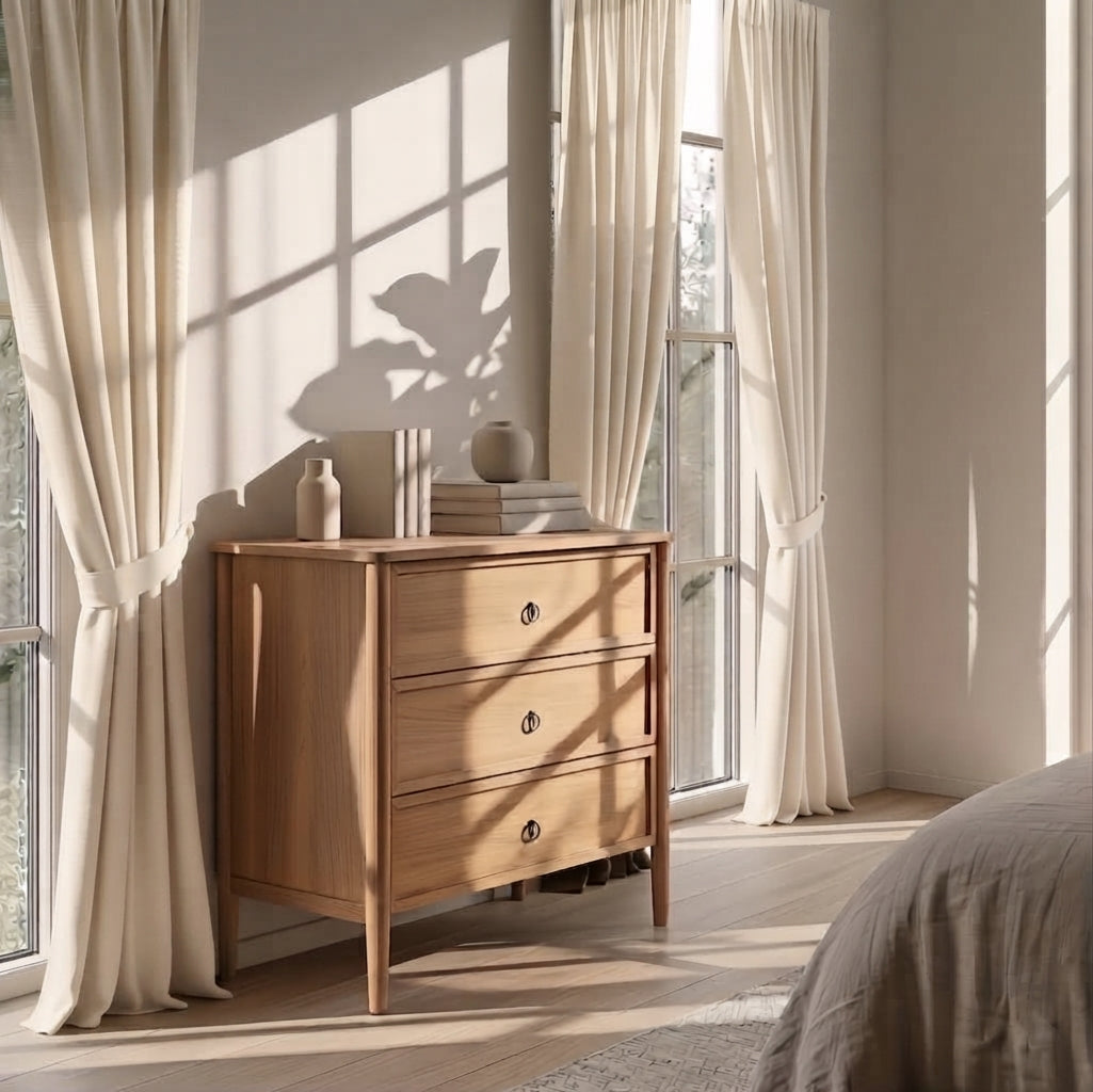 Rose American White Oak Chest of Drawers with Three Drawers