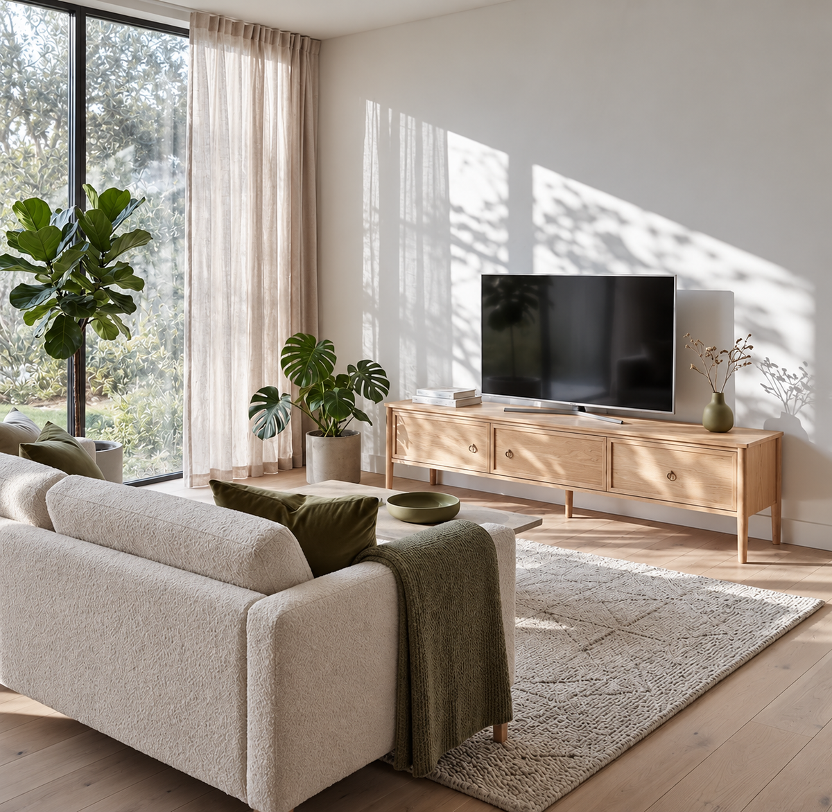 Rose American White Oak TV Stand with Spacious Drawers
