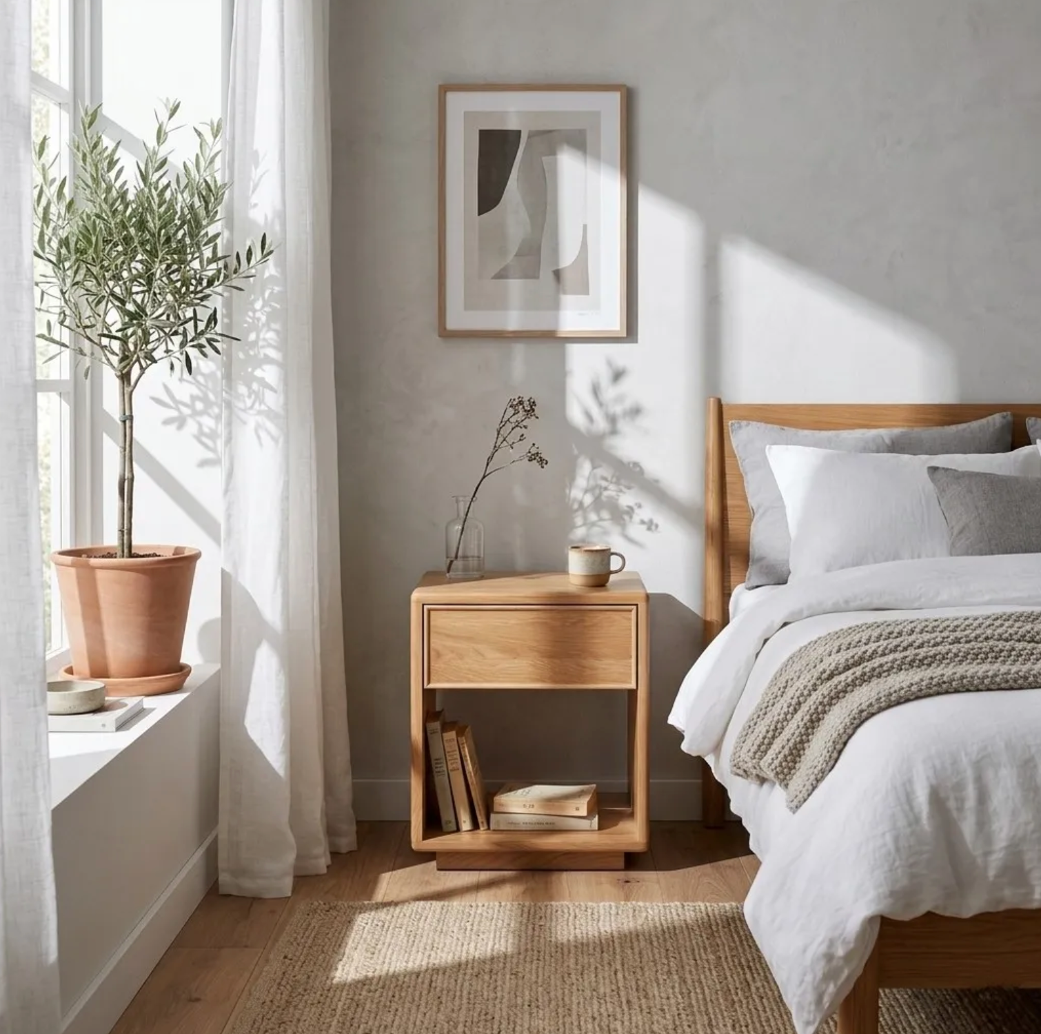 Wooden Nightstand Emma - From Real American White Oak Wood
