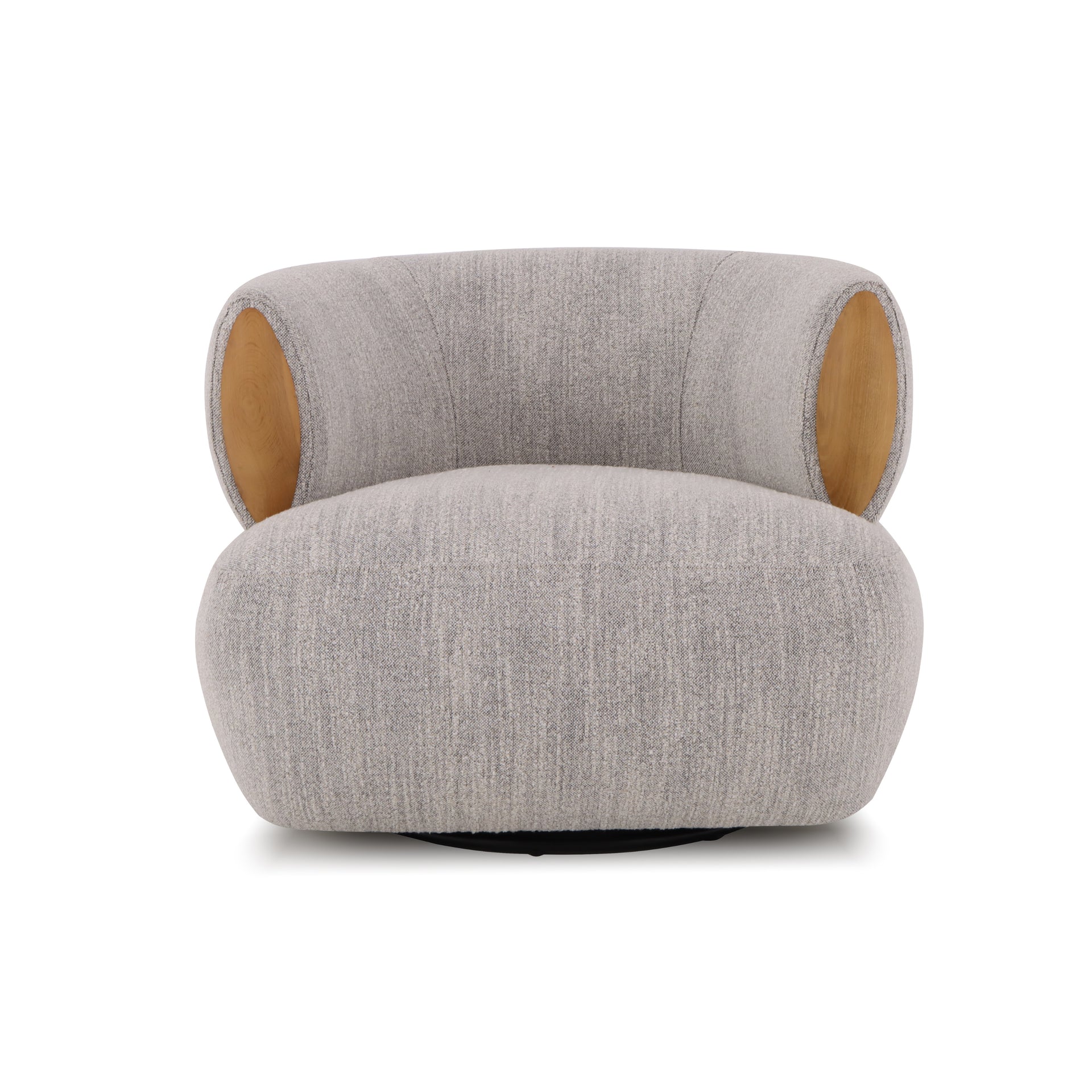 Theo – Light Grey Swivel Armchair with Wooden Accents