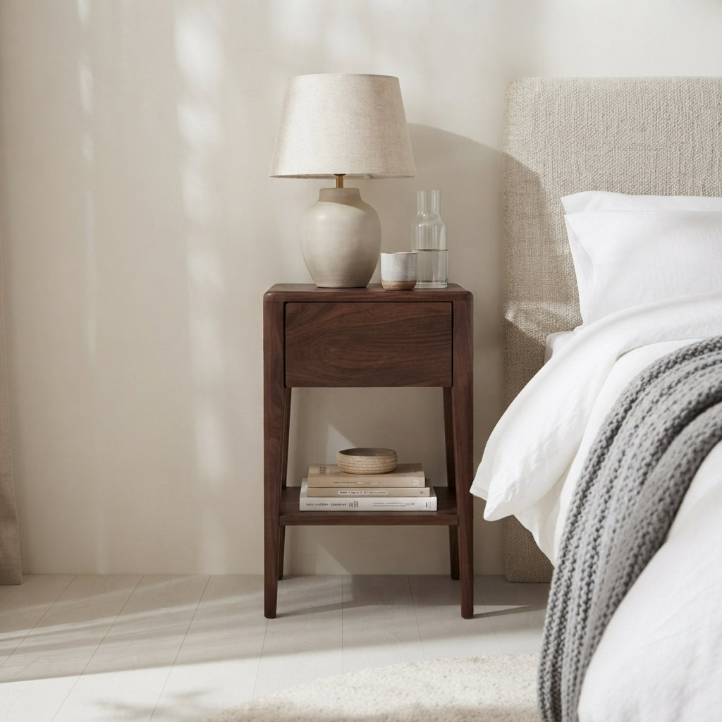 Tom Walnut Nightstand with Drawer