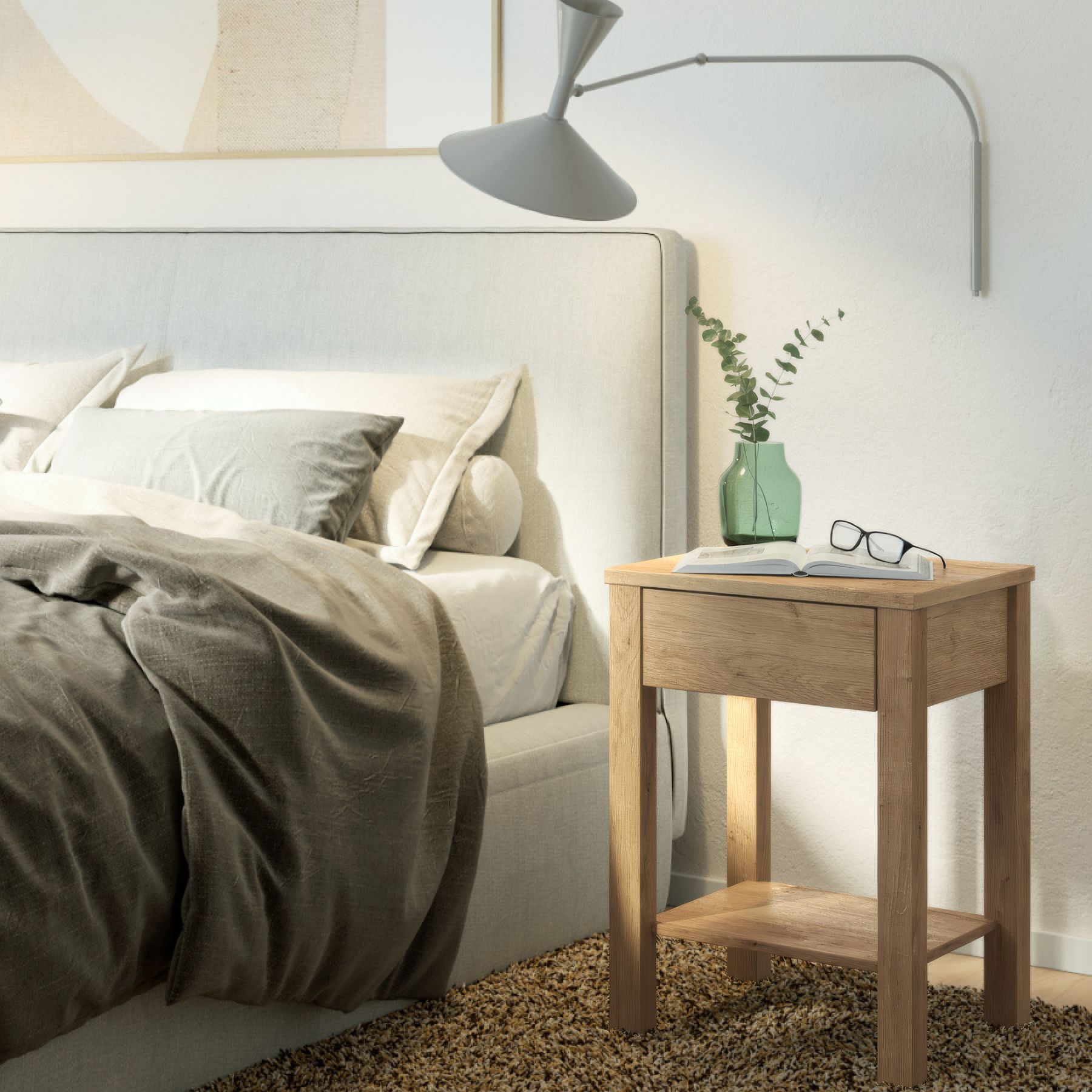Tommy Nightstand with Drawer – Solid American Oak