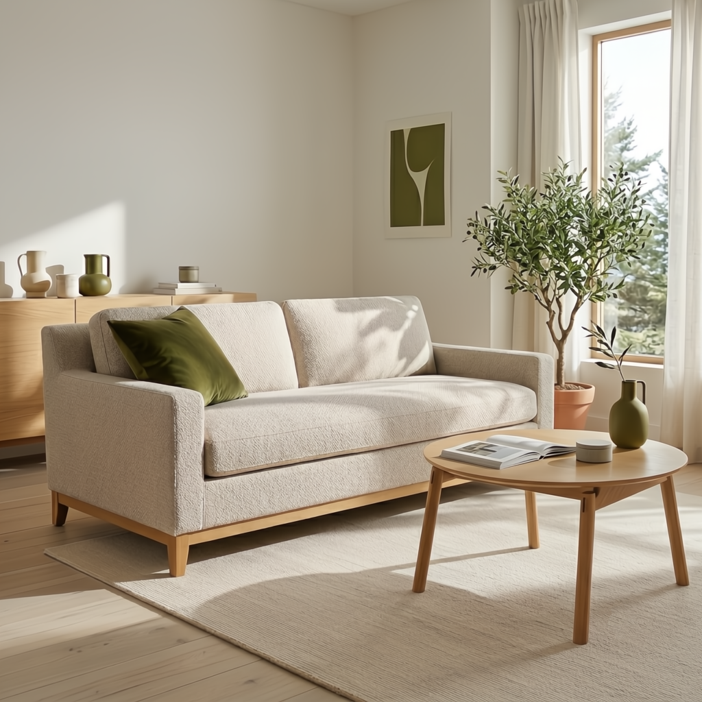 Modern Wooden Pull Out Sofa Tommy - Beige Nature Fabric