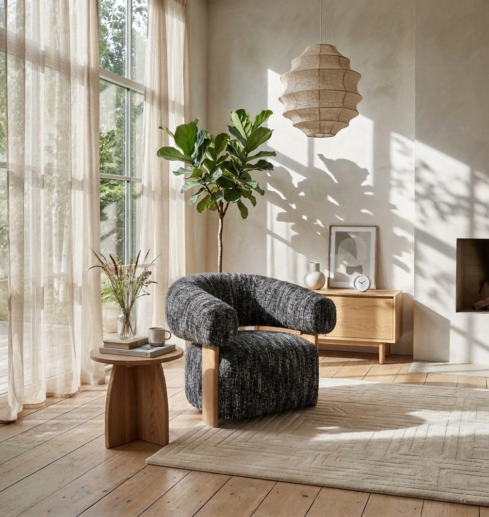 Nature – Black Fabric Armchair with American White Oak Legs