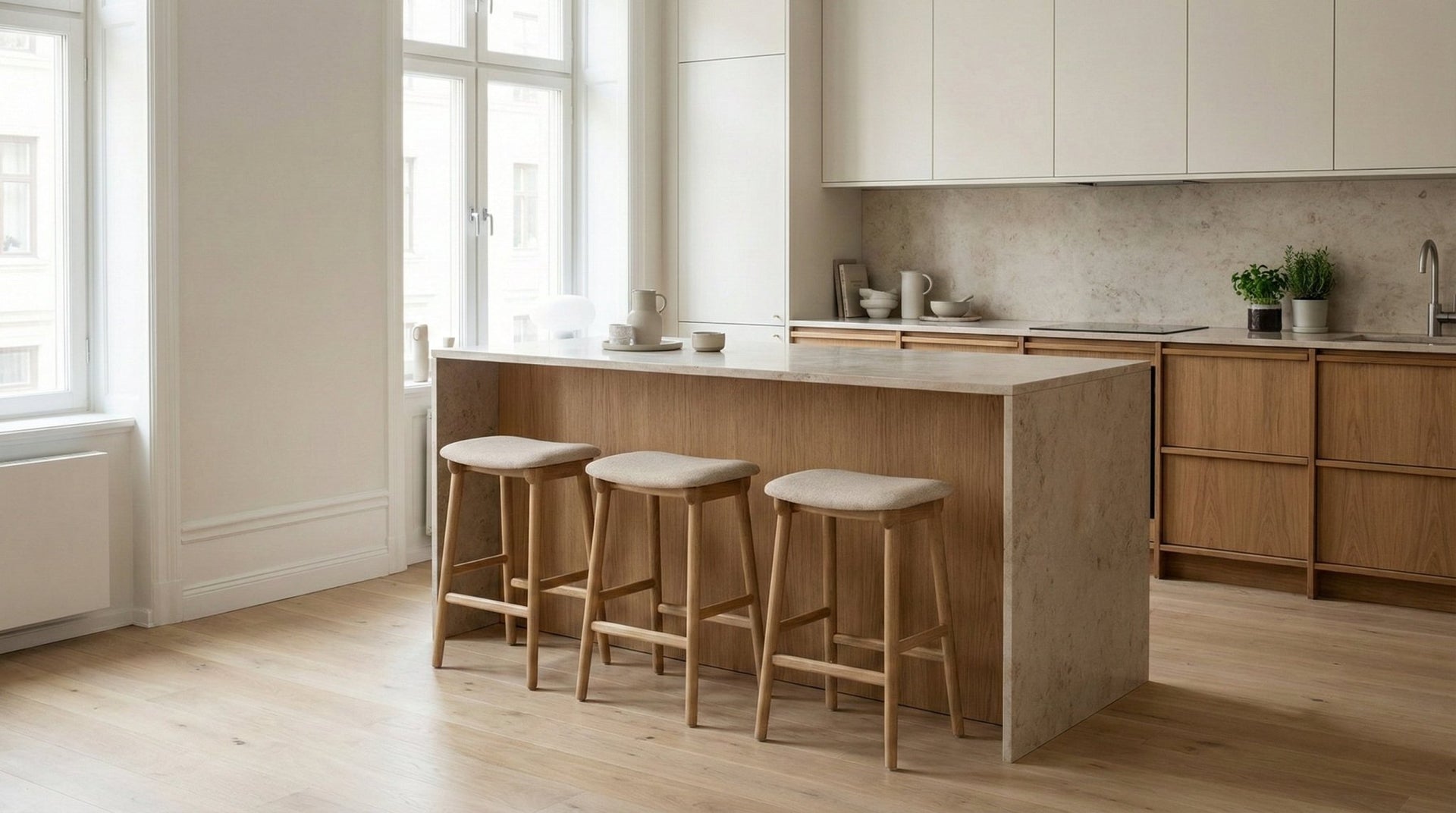 Bergen Bar Stool in Natural American White Oak, Handmade and Easy to Clean