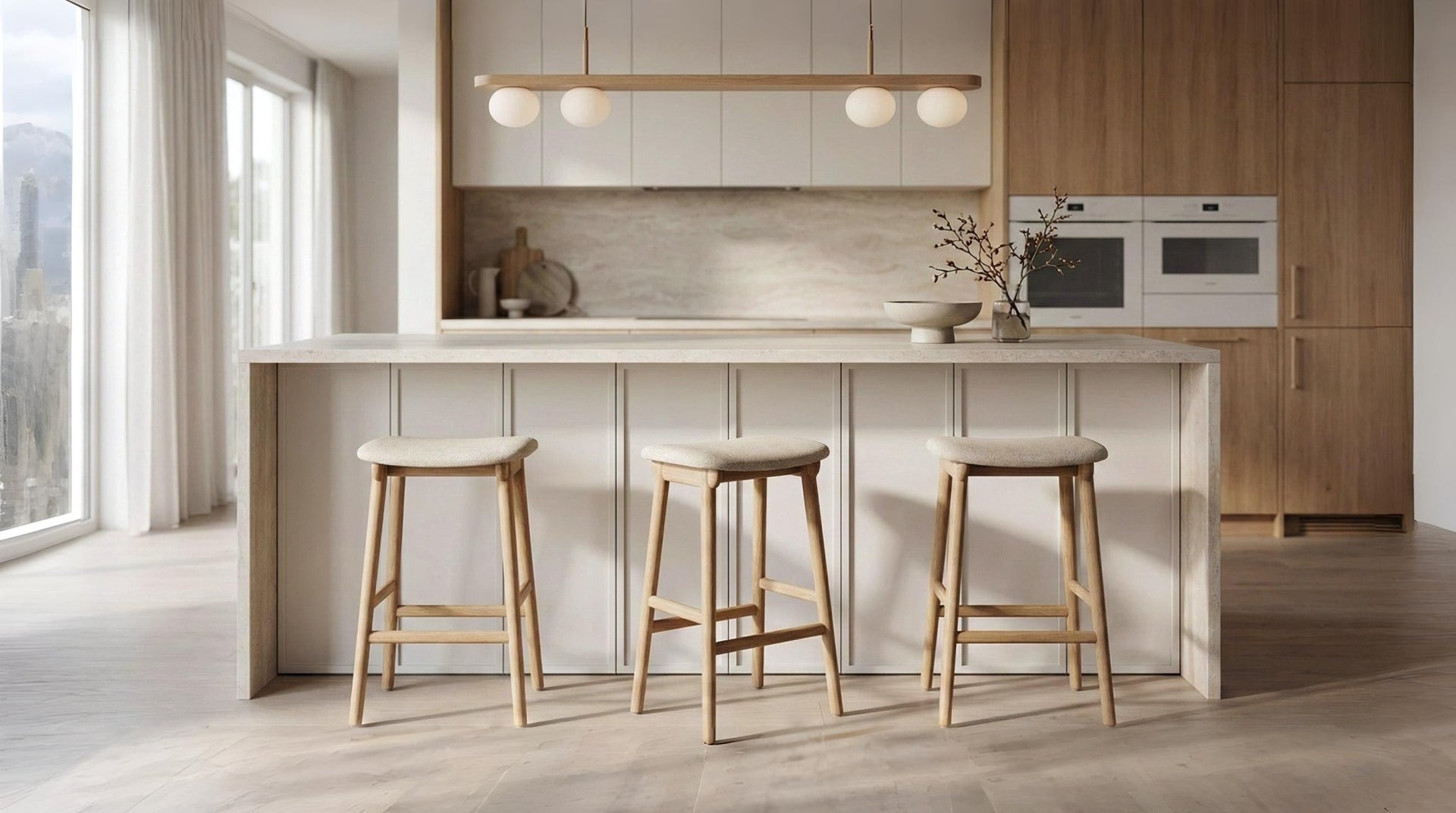 Bergen Bar Stool in Natural American White Oak, Handmade and Easy to Clean