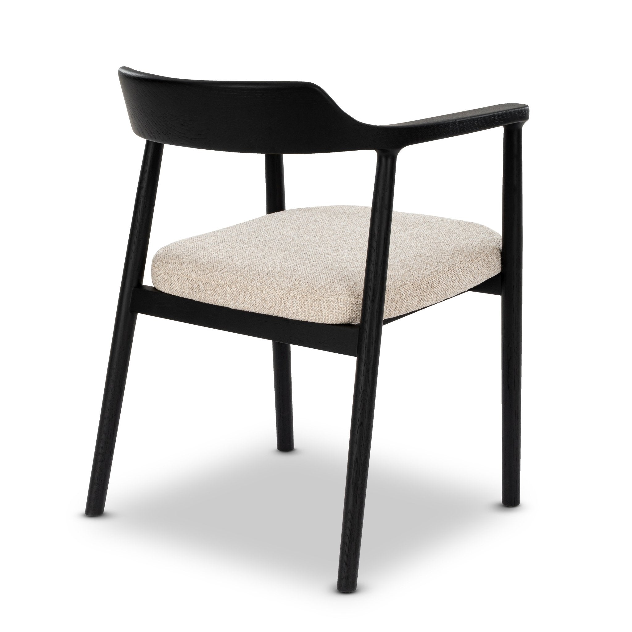Bergen – Elegant Espresso Finished Oak Dining Chair with black oak frame and cushioned light fabric seat in minimalist solid wood design