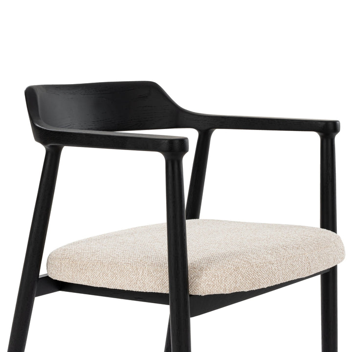 Bergen American White Oak Dining Chair - sculpted espresso matte lacquer frame and textured cream cushioned seat, side angle