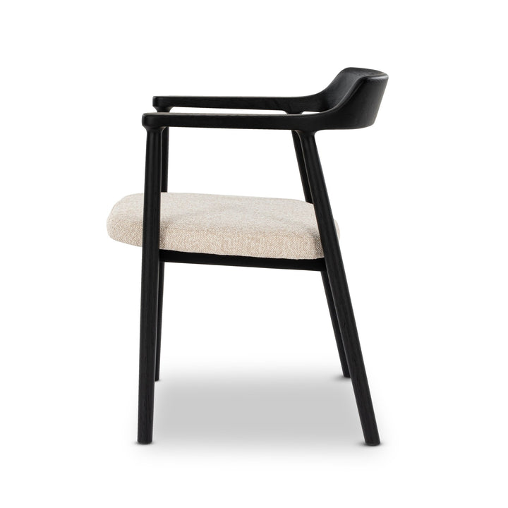 Bergen Espresso American White Oak Dining Chair - cushioned light fabric seat and sculpted frame with armrests