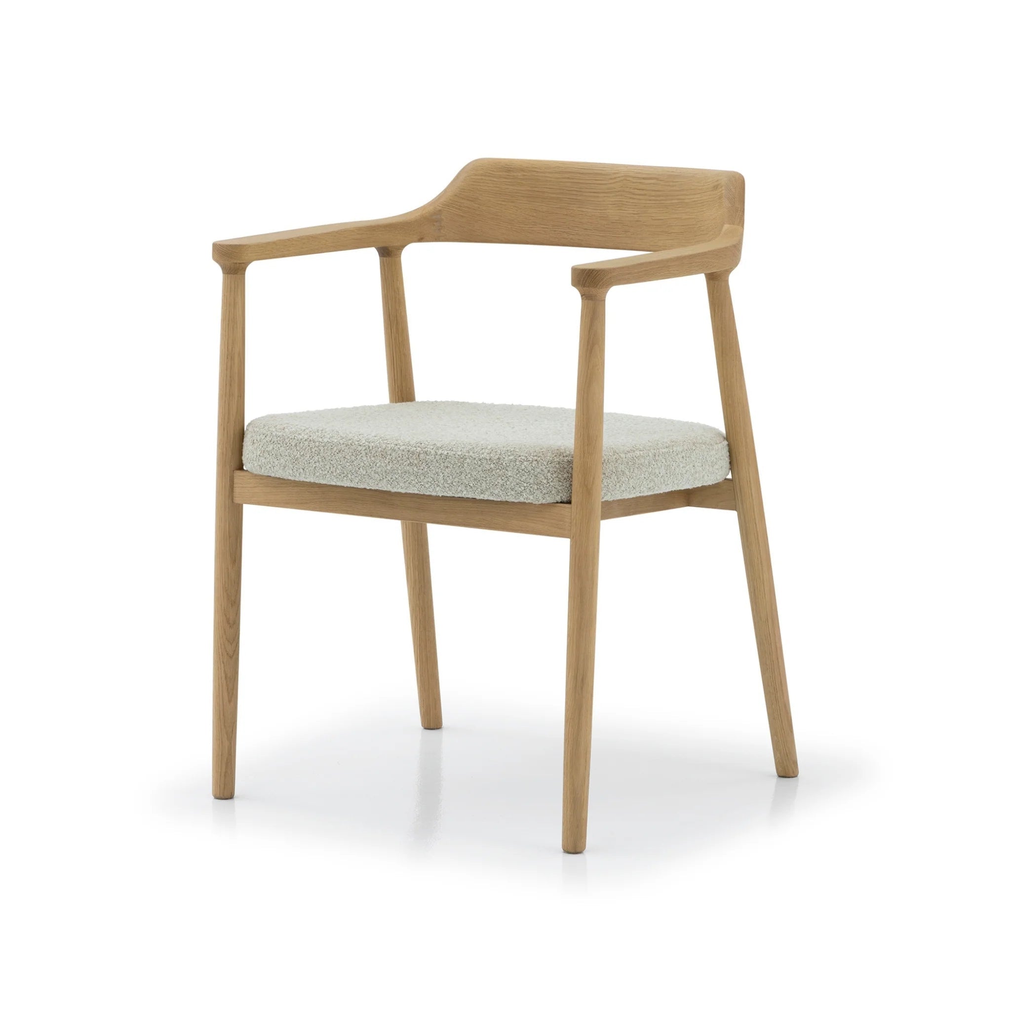 Bergen solid oak dining chair with cushioned beige fabric seat and matte lacquer finish