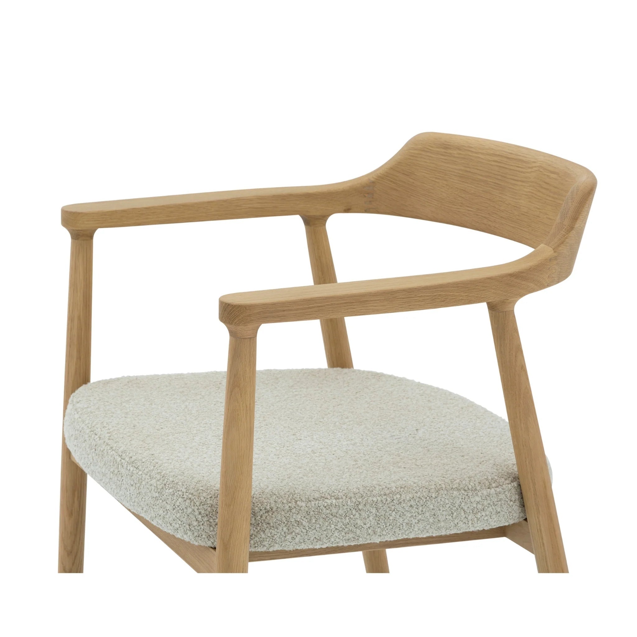Bergen – Elegant Oak Dining Chair with curved natural oak frame and soft textured light cushion, Scandinavian solid oak wood, gallery position 1.