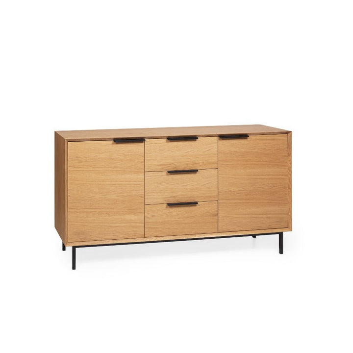 Bergen Oak Sideboard with natural oil finish, solid oak and veneer, minimalist design, metal legs, gallery position 1.