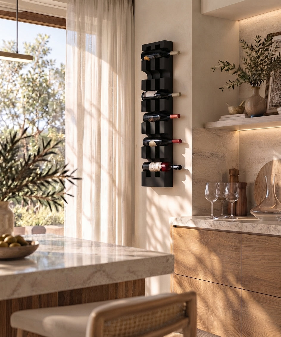 Wall-Mounted American White Oak Wine Rack for 6 Bottles In Espresso Finish