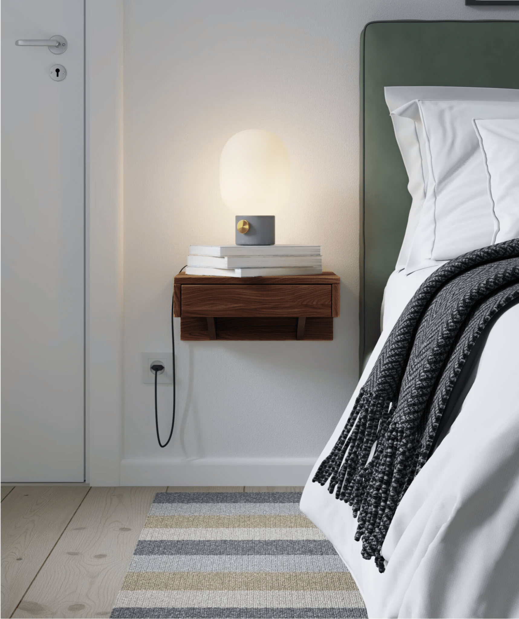 Bo solid walnut floating nightstand with drawer and natural wood grain finish