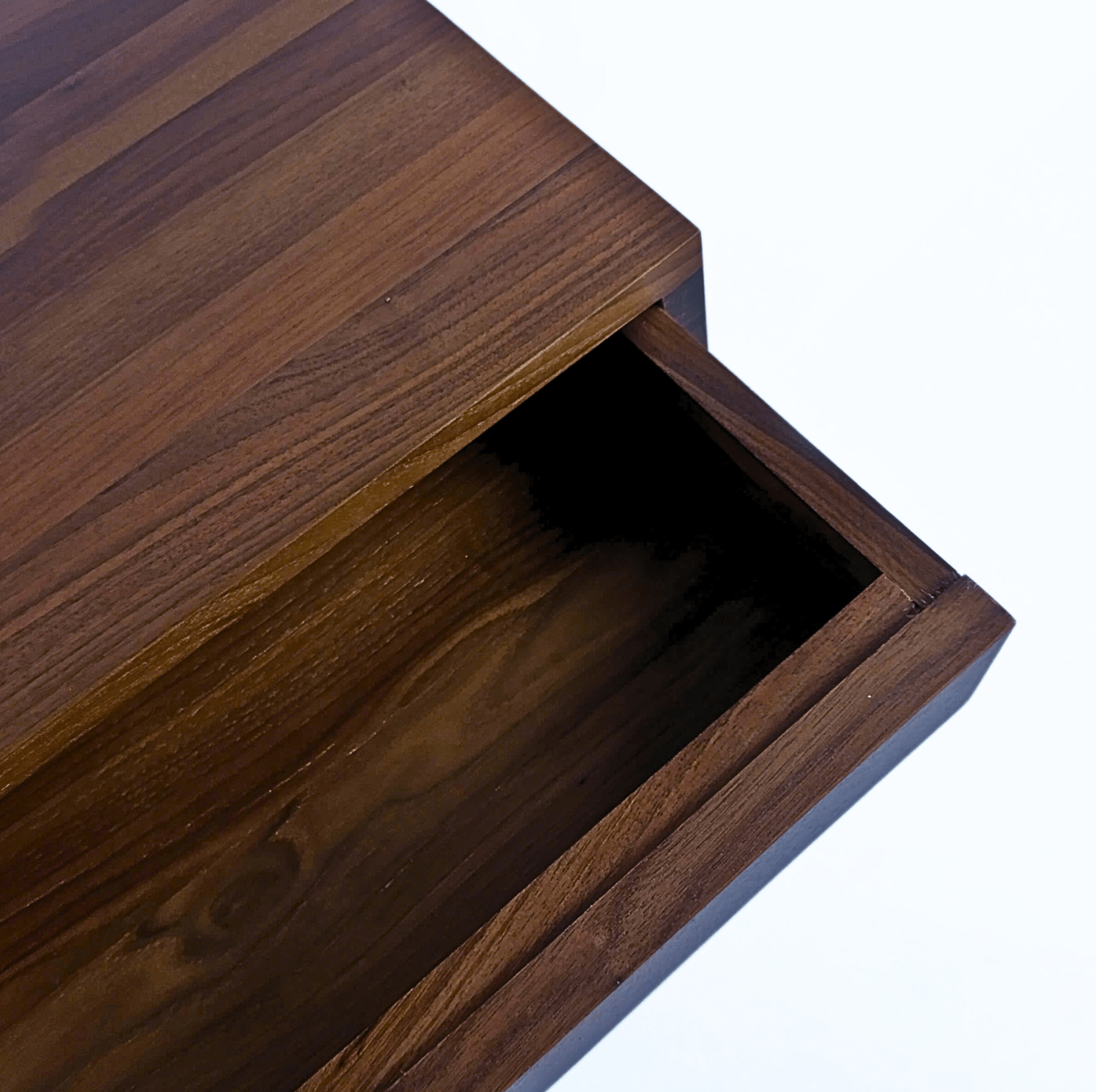 Bo Floating Nightstand in Walnut with a Drawer close-up of open drawer showing handcrafted solid walnut hardwood and smooth finish Bo-walnut-5.png gallery 1