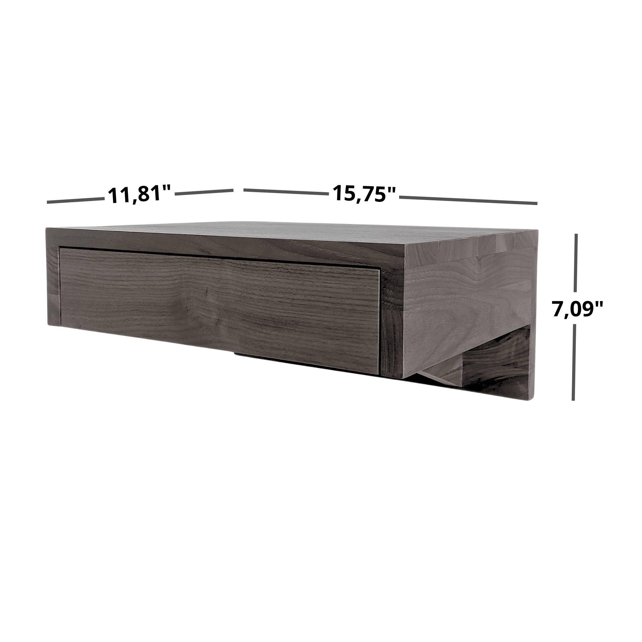 Bo Floating Nightstand in Walnut with a Drawer wall-mounted solid walnut wood bedside table with visible dimensions gallery position 1 Bo-walnut-7.png