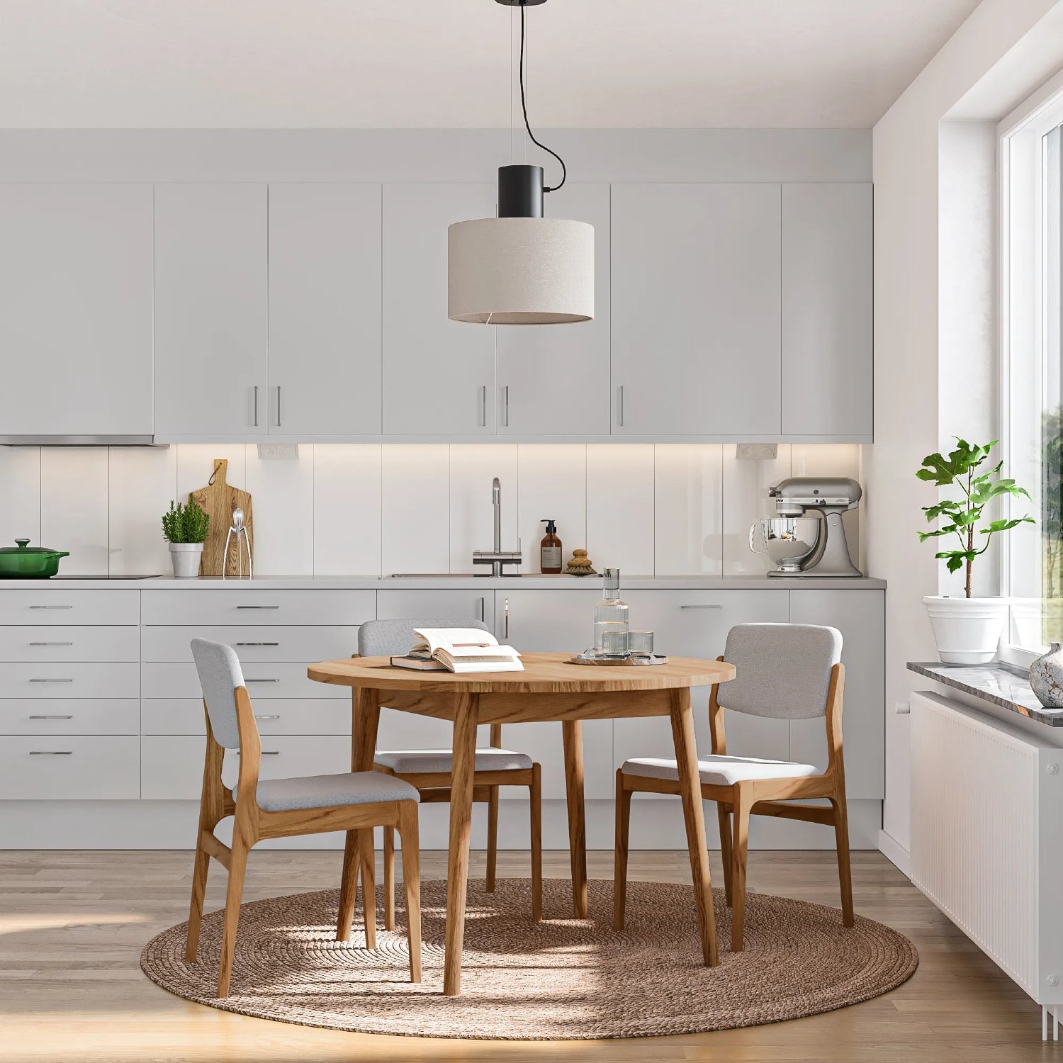 Bo round extendable solid oak dining table with oil-wax finish and natural wood grain