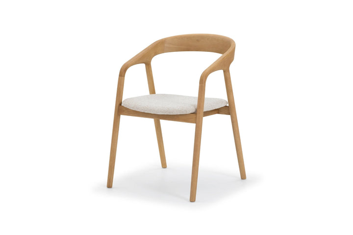 Celeste solid oak dining chair with curved frame and cobble vegan leather seat
