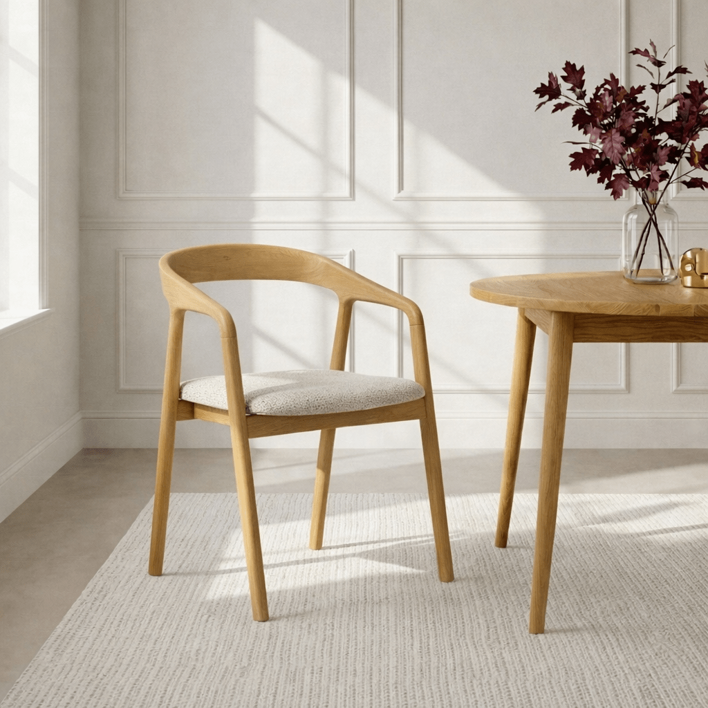 Celeste – Elegant Oak Dining Chair, Cobble Fabric with sculpted American oak frame and light textured seat, gallery position 1 ChatGPT_Image_Jan_13_2026_05_30_15_PM.png