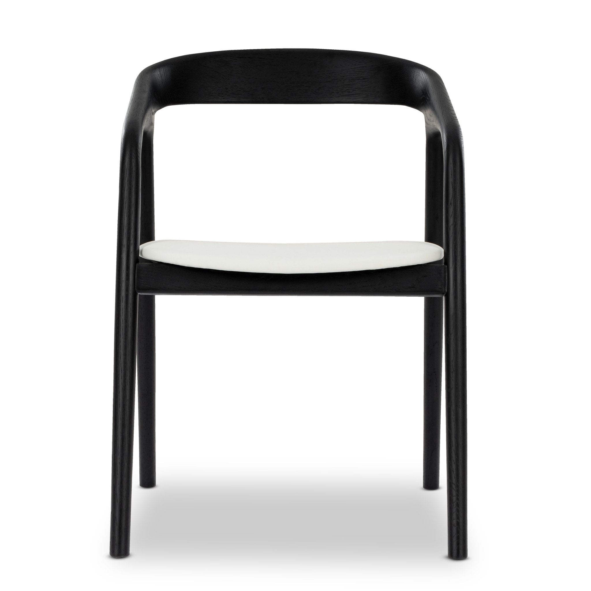 Celeste - Elegant Oak Dining Chair in Black Finish, White Leather with curved solid oak frame and sleek minimalist white leather seat cushion