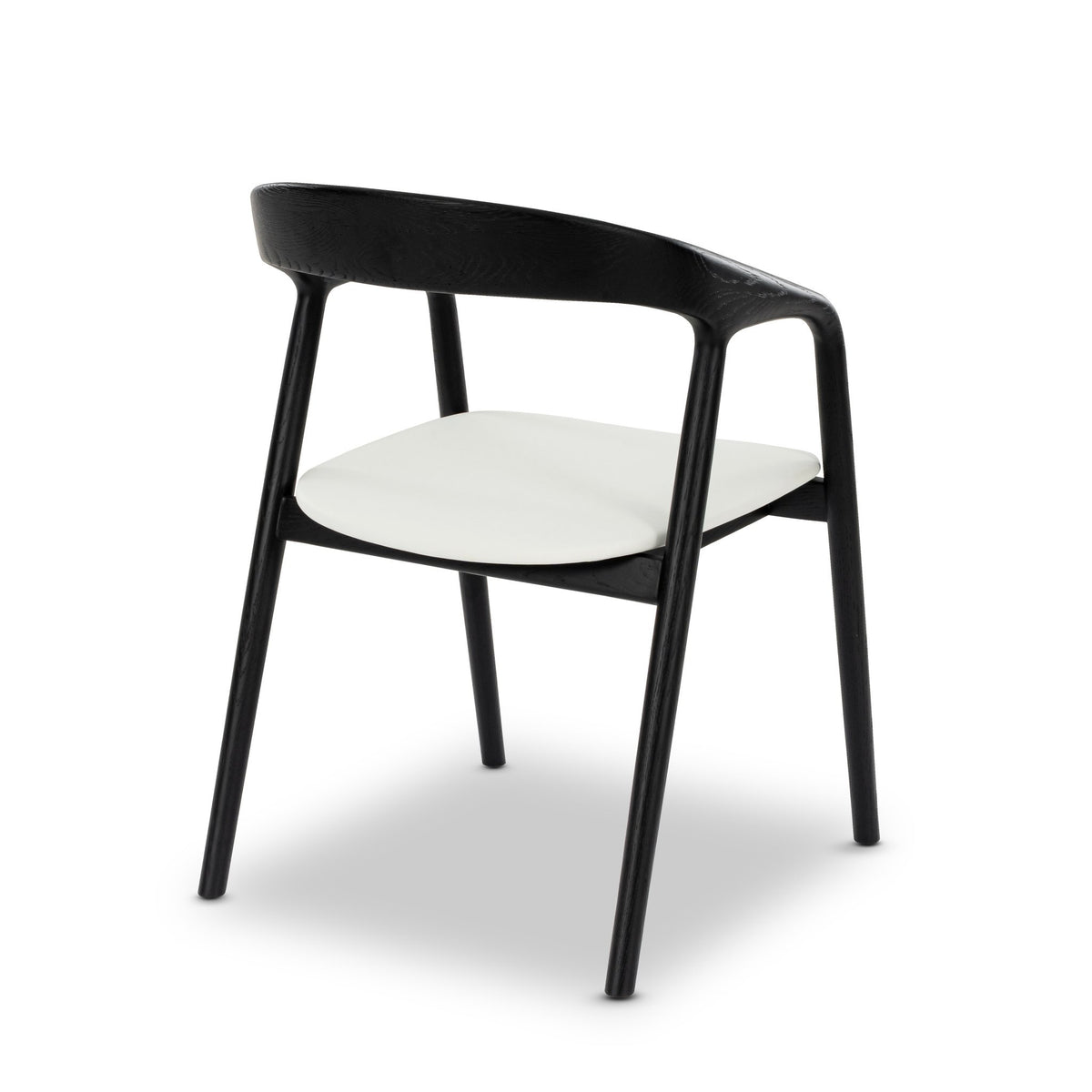 Celeste American White Oak Dining Chair - deep black finish revealing oak grain, white leather seat, dining room setting