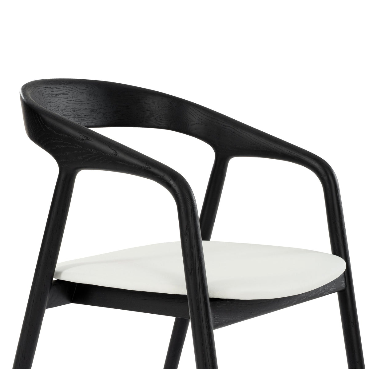 Celeste White Oak Dining Chair in Black Finish - curved solid oak frame and white leather cushioned seat, alternate angle