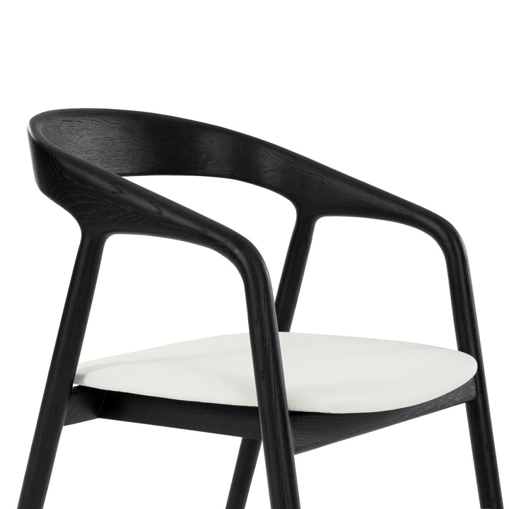 Celeste White Oak Dining Chair in Black Finish - curved solid oak frame and white leather cushioned seat, alternate angle