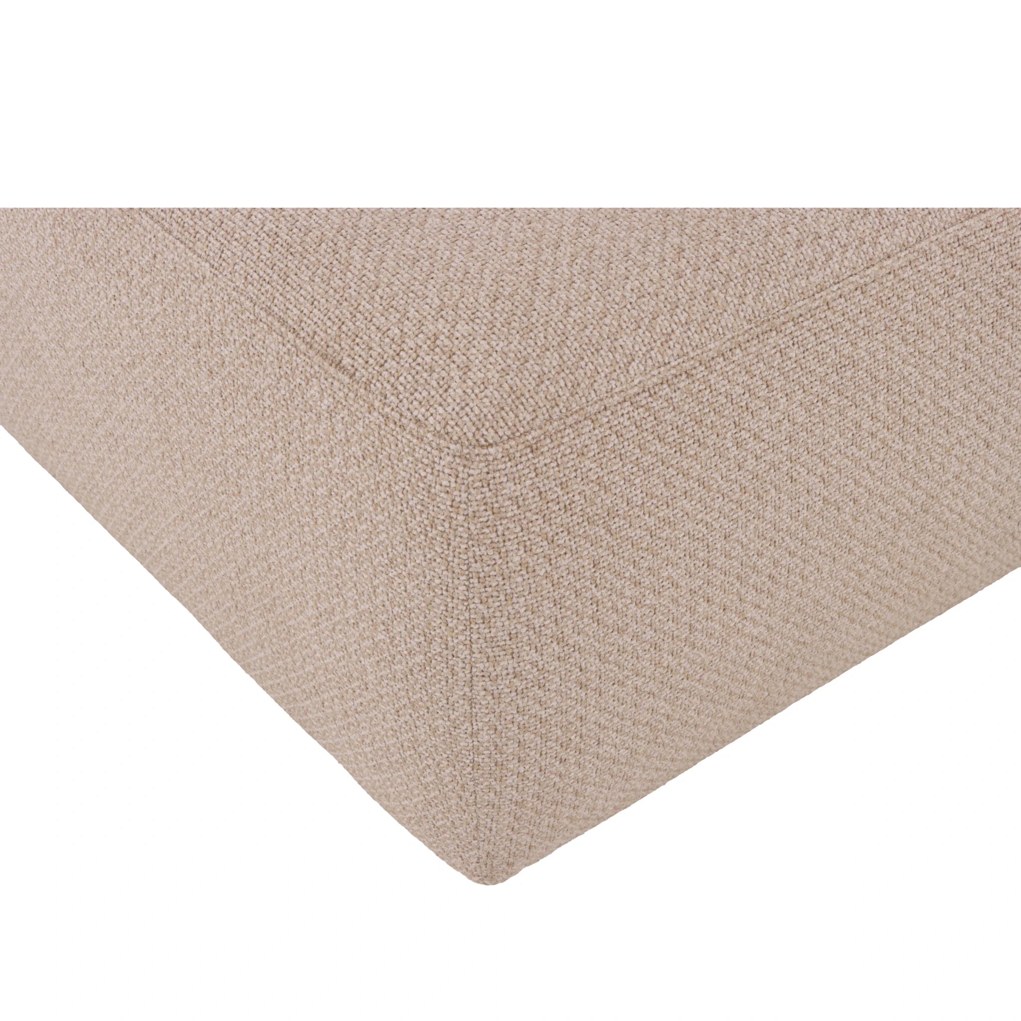 Celeste Oak Coffee Table with Poufs – Beige Fabric close-up of textured beige fabric pouf corner in minimalist Scandinavian style, gallery position 1.