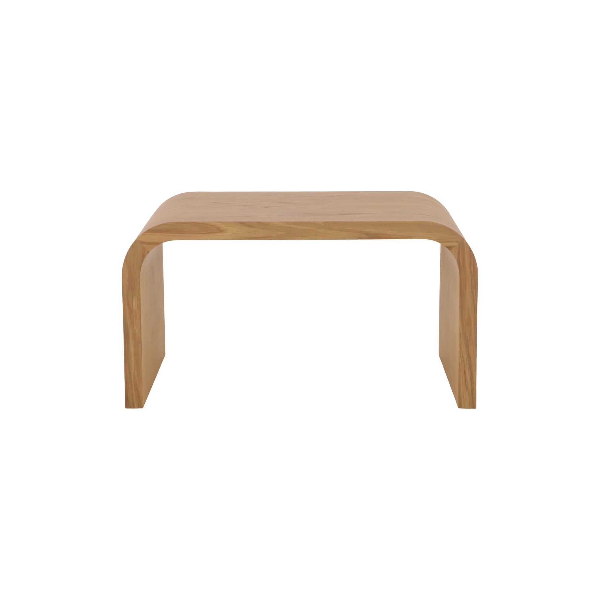 Celeste Oak Coffee Table with Poufs – Beige Fabric front view of minimalist curved natural solid oak table top, gallery position 1 Pehme-Diivanilaud-Celeste-beez-kangas-11.webp
