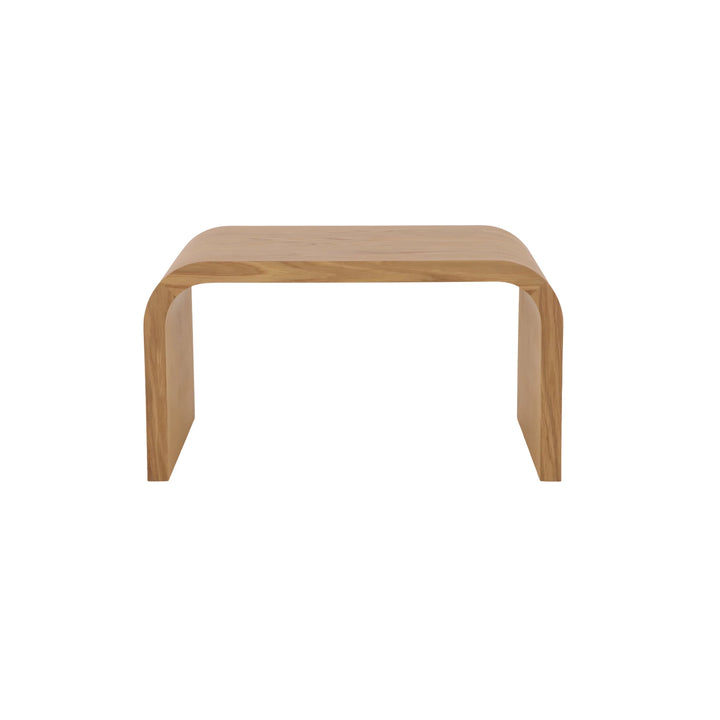 Celeste Oak Coffee Table with Poufs – Beige Fabric front view of minimalist curved natural solid oak table top, gallery position 1 Pehme-Diivanilaud-Celeste-beez-kangas-11.webp