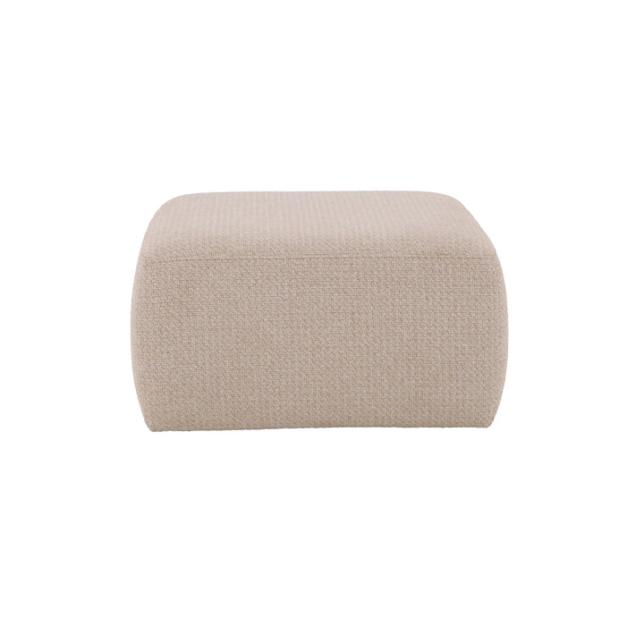 Celeste Oak Coffee Table with Poufs – Beige Fabric standalone beige textured fabric pouf in minimalist Scandinavian style, gallery position 1