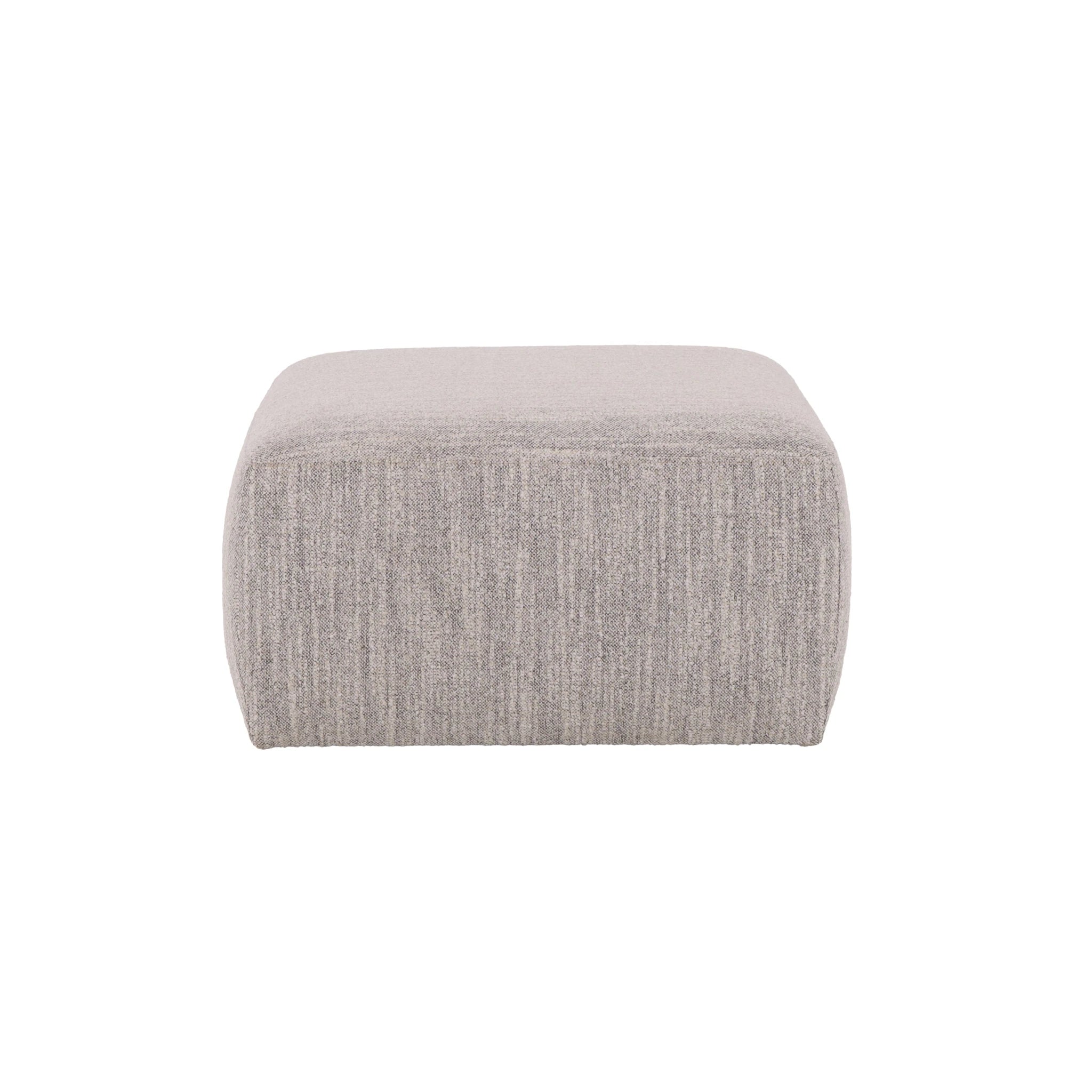 Celeste Oak Coffee Table with Poufs – Grey Fabric standalone textured grey fabric pouf in minimalist Scandinavian style, gallery position 1.