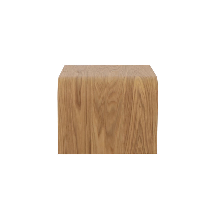 Celeste Oak Coffee Table with Poufs – Grey Fabric solid natural oak cube-shaped pouf element in minimalist Scandinavian style, gallery position 1