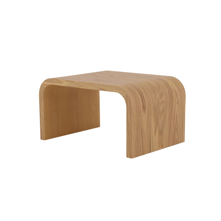 Celeste Oak Coffee Table with Poufs – Grey Fabric smooth curved solid oak table in natural finish, Scandinavian minimalist design, gallery position 1