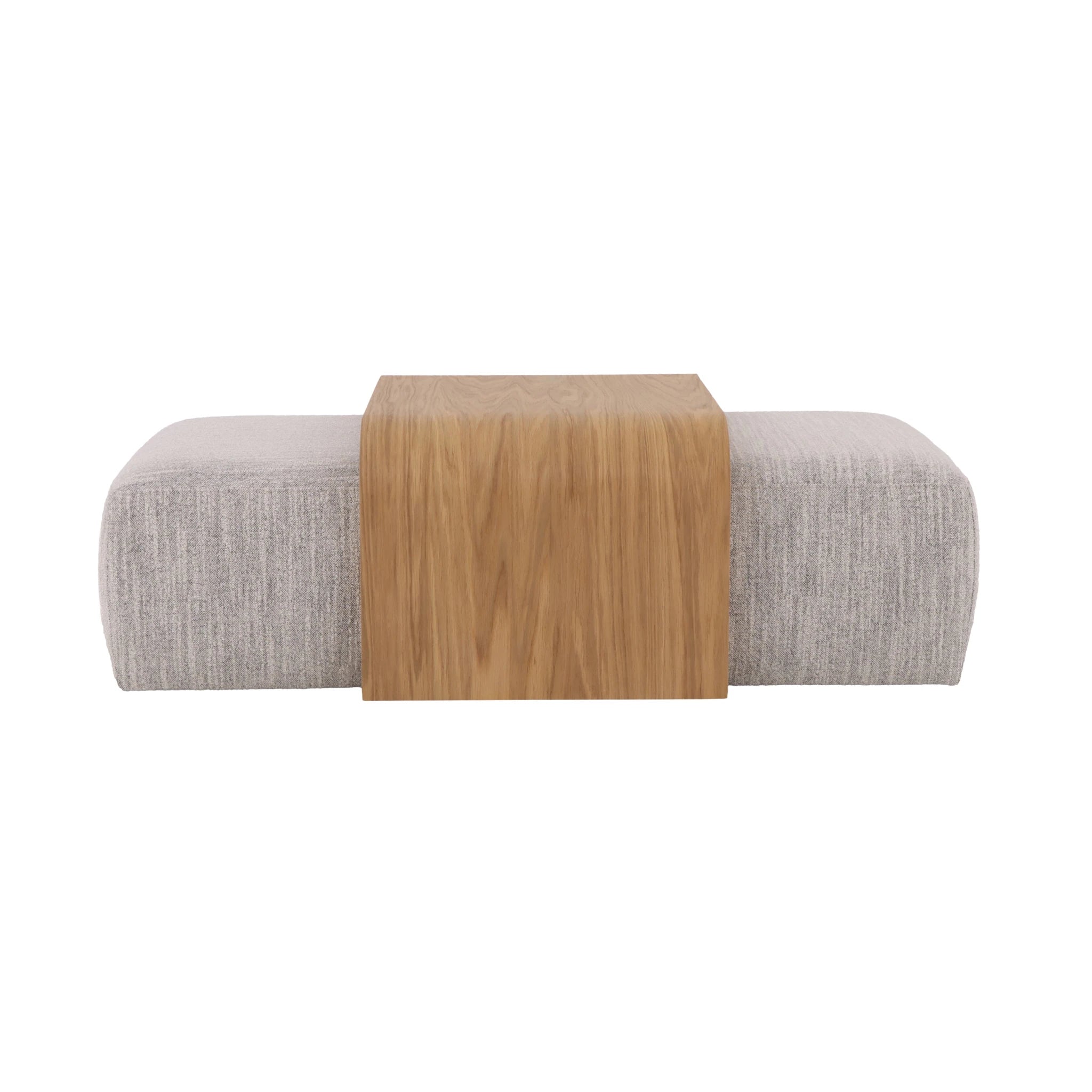 Celeste American oak coffee table set with hidden grey fabric poufs