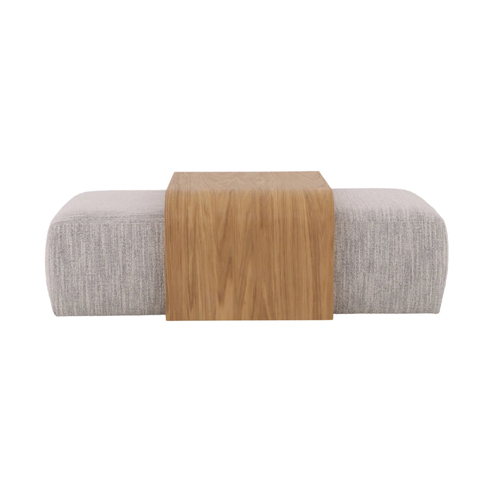 Celeste American oak coffee table set with hidden grey fabric poufs